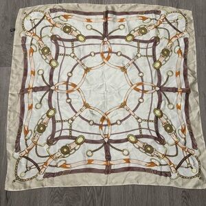 Vintage Celine Inspired  Cream and Brown Scarf Silk Feeling